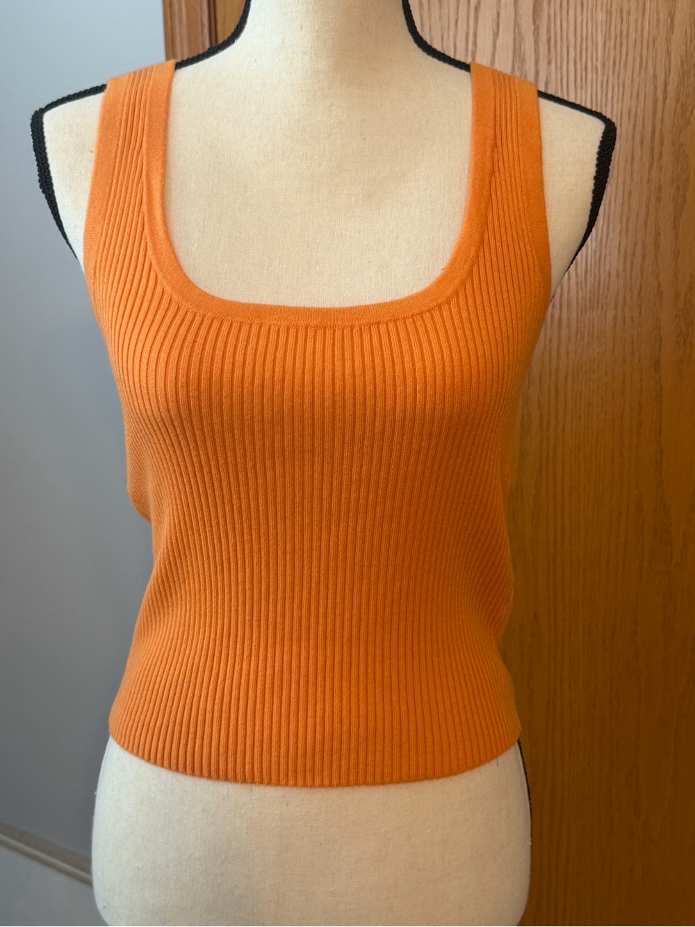 H&M Ribbed Square-Neck Tank Top - Orange